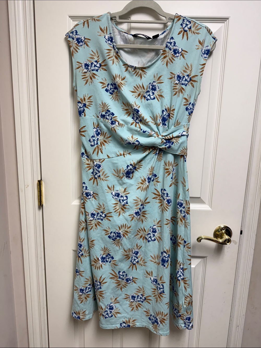 Lands' End Light Blue Floral Twist-Knot Midi Dress